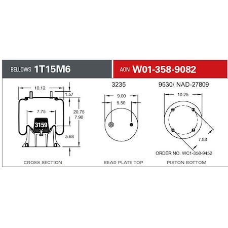 Firestone Air Spring, Suspension, 1T-Reversible Sleeve W013589082